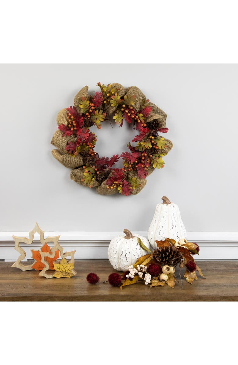 Northlight Rustic Burlap Fall Harvest Wreath with Acorns and Berries, 18-Inch, Alternate, color, 