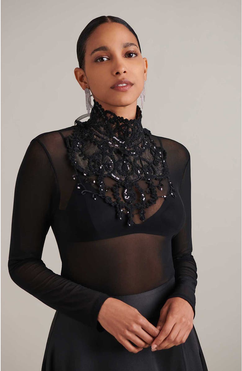 Anne Fontaine Embroidered Sequin Lace Collar, Alternate, color, Black