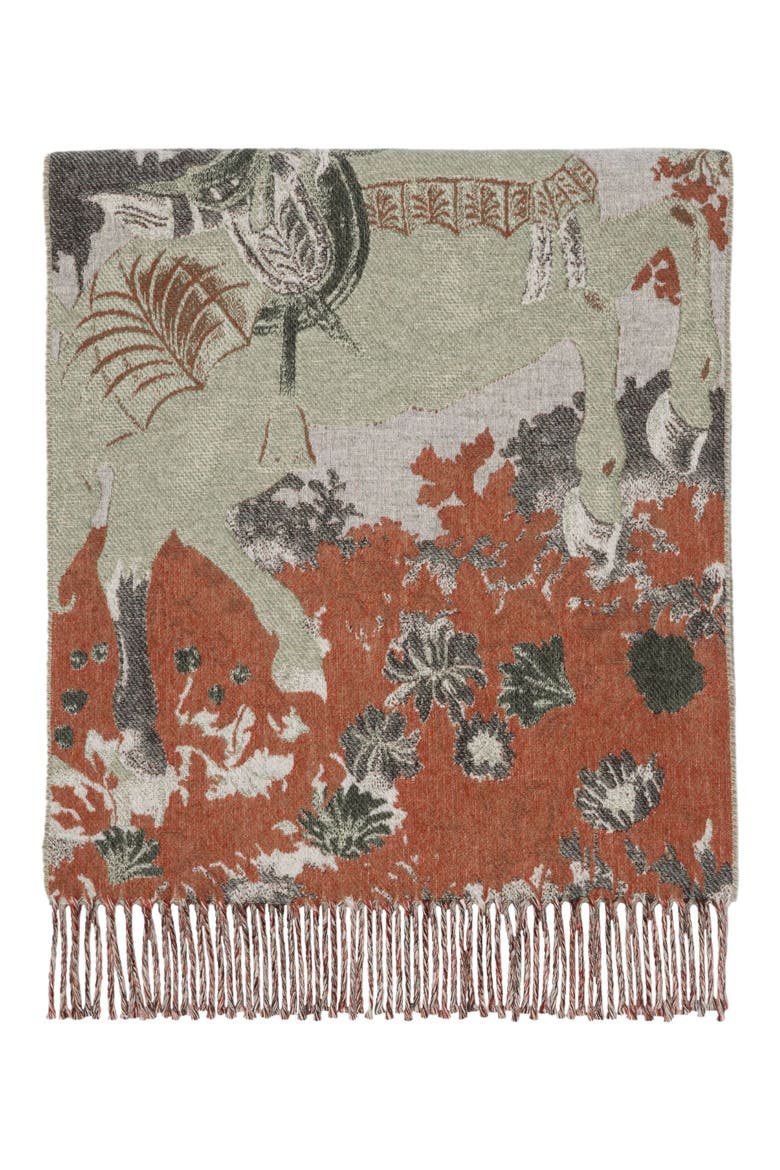 Stallion Portrait Jacquard Cashmere Fringe Scarf, Alternate, color, CERAMIC WHITE