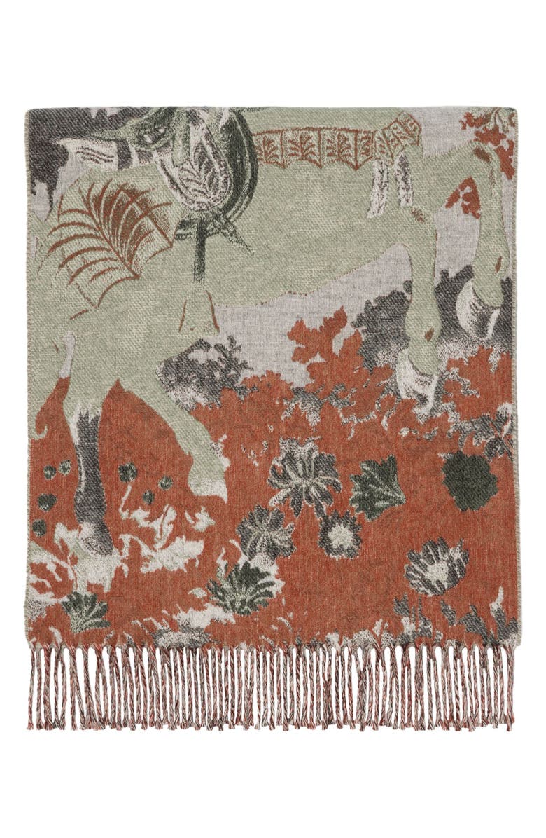 Burberry Stallion Portrait Jacquard Cashmere Fringe Scarf, Alternate, color, Ceramic White