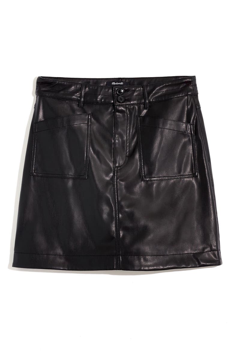 Faux Leather A-Line Mini Skirt, Alternate, color, TRUE BLACK