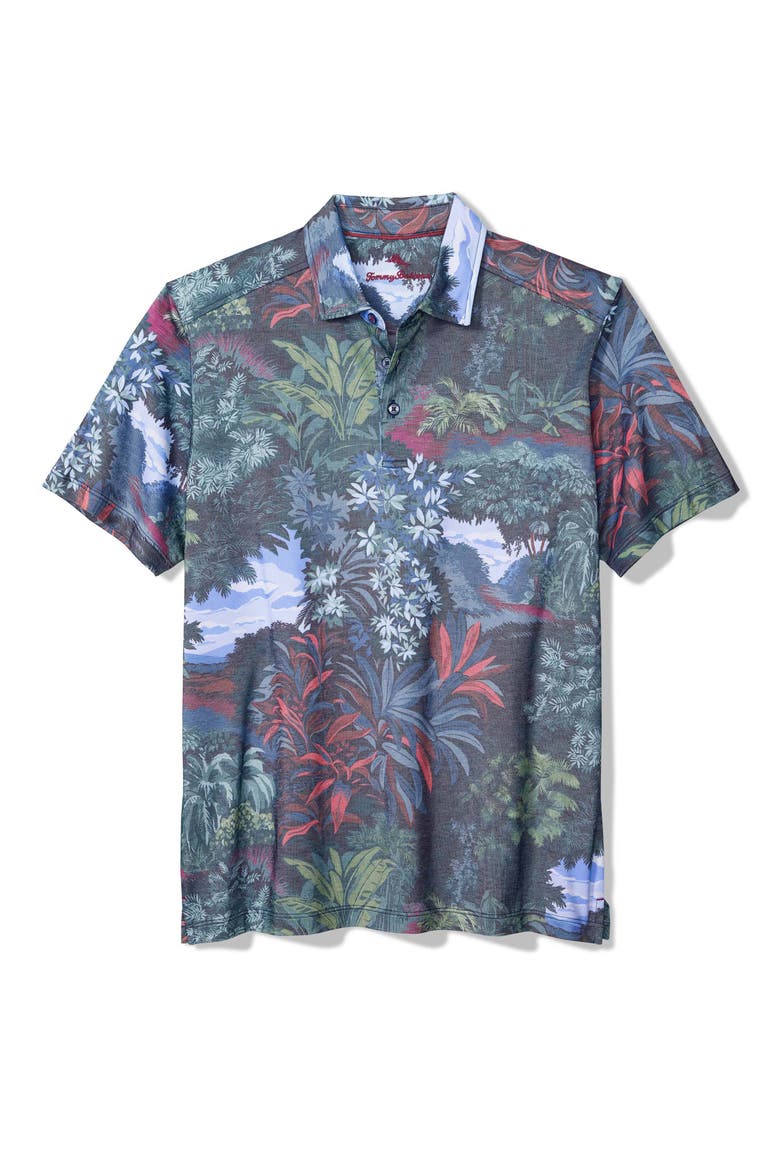 Geneva Jungle Floral Performance Cotton Blend Piqué Polo, Main, color, COASTLINE
