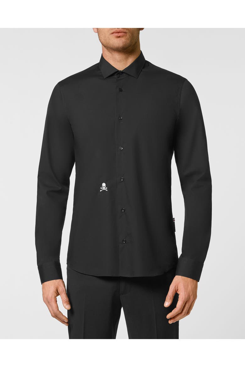 Shirt Slim Fit Skull Men, Main, color, black