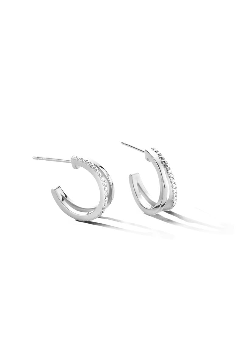 Duo Diamond Earrings |  16 natural diamonds | 925 Sterling Silver | Earrings | Hoop | White Rhodium, Alternate, color, White Rhodium