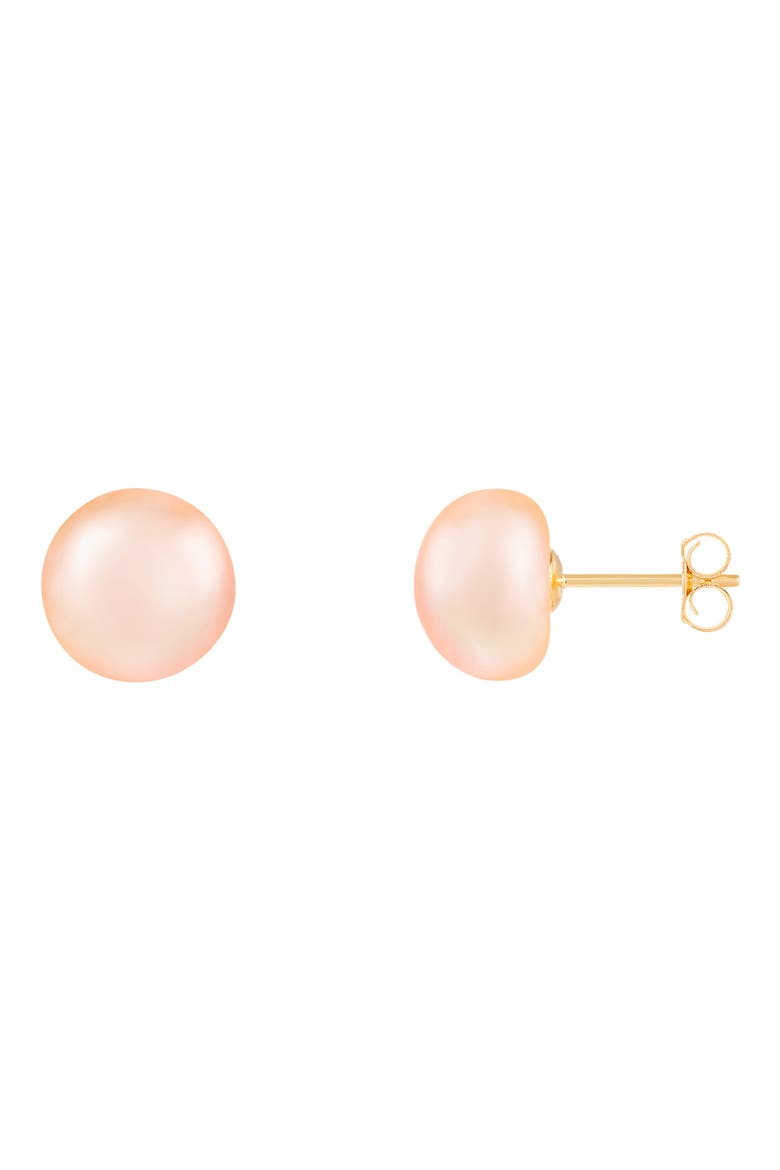 14K Yellow Gold 9mm Freshwater Pearl Stud Earrings, Main, color, PINK