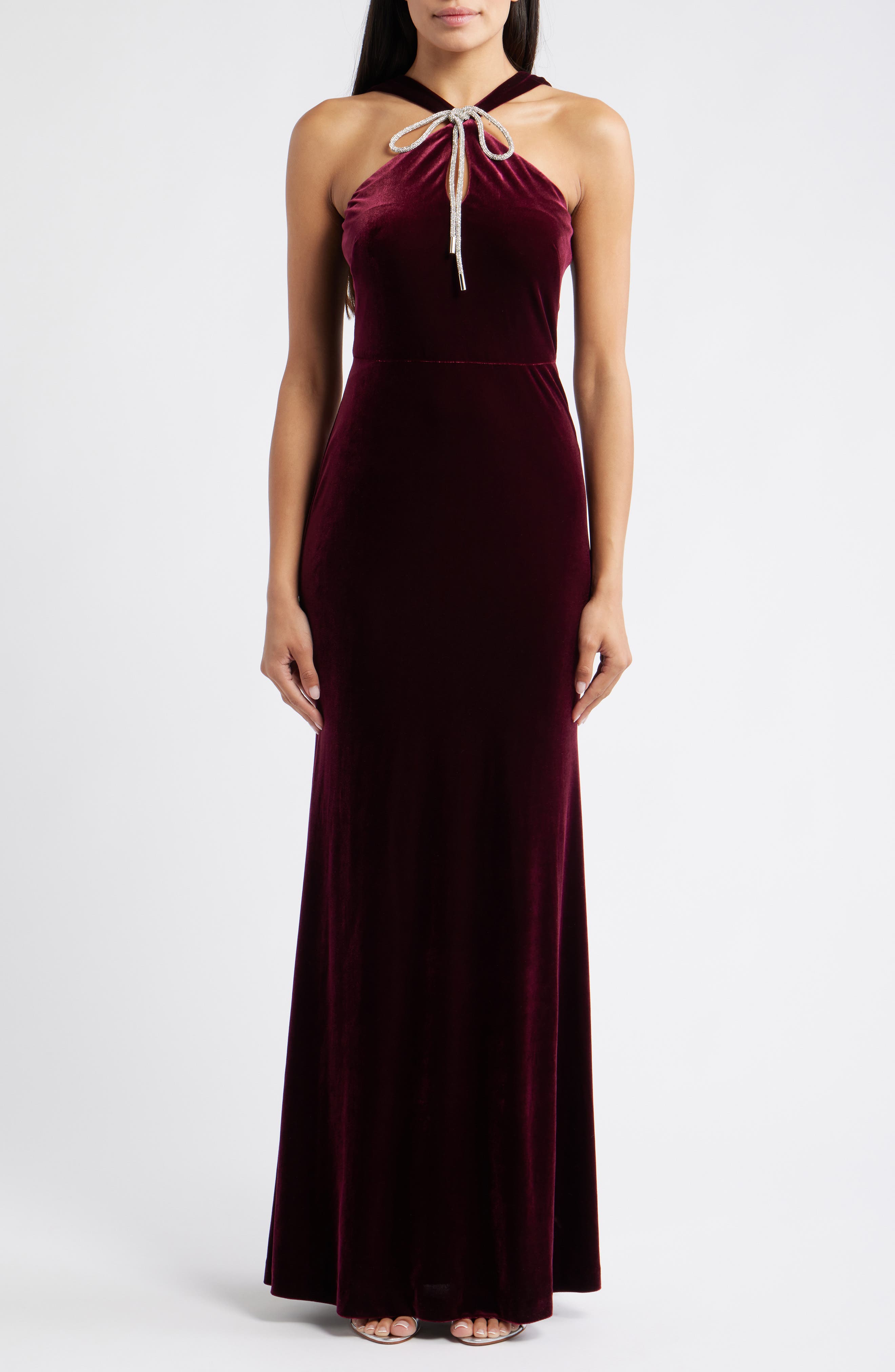 Bow Halter Neck Velvet Gown - image 3
