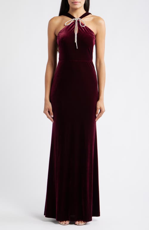 Eliza J Bow Halter Neck Velvet Gown in Wine  product
