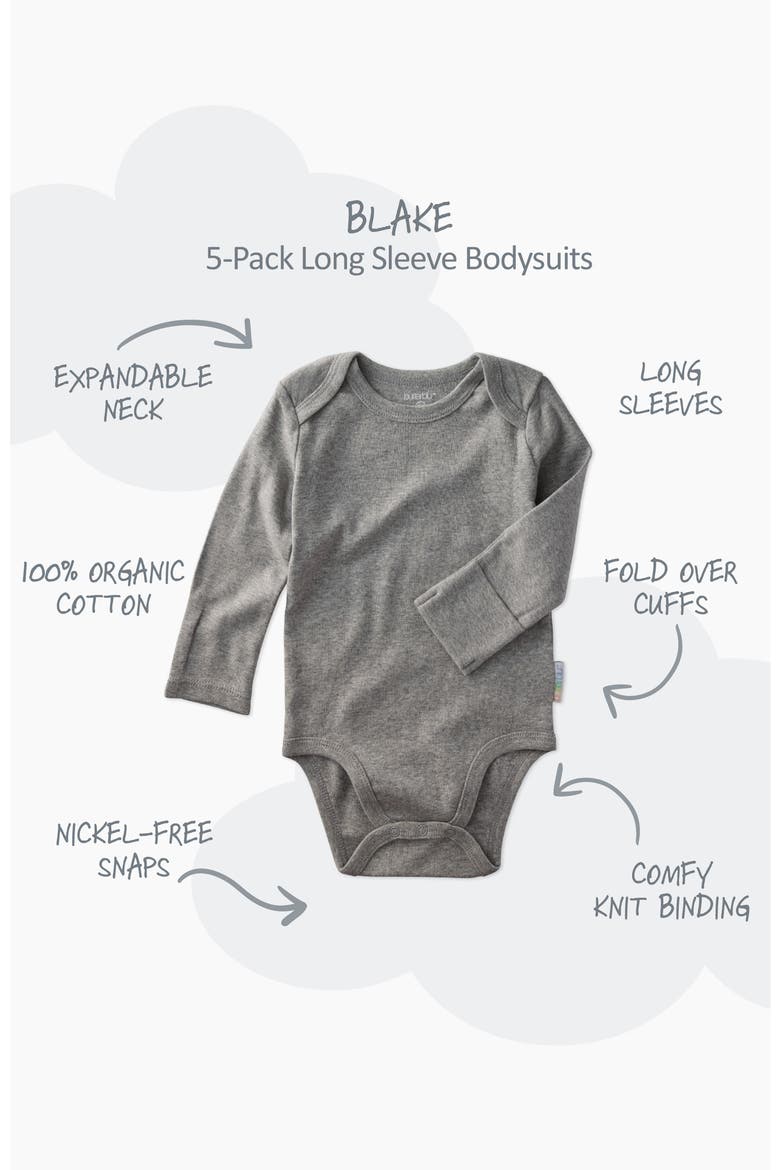 Blake Long Sleeve Organic Cotton Assorted 5-Pack Bodysuits, Alternate, color, STONE