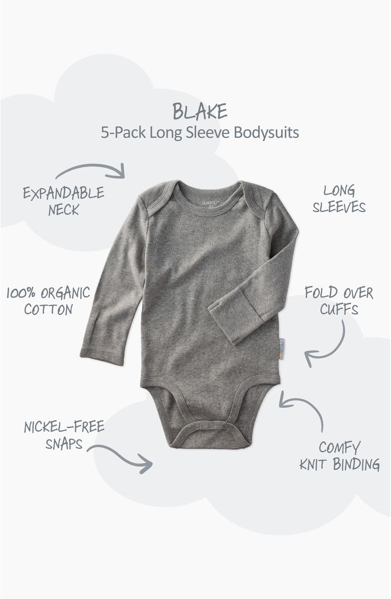 BUTTERBLU Blake Long Sleeve Organic Cotton Assorted 5-Pack Bodysuits, Alternate, color, Stone