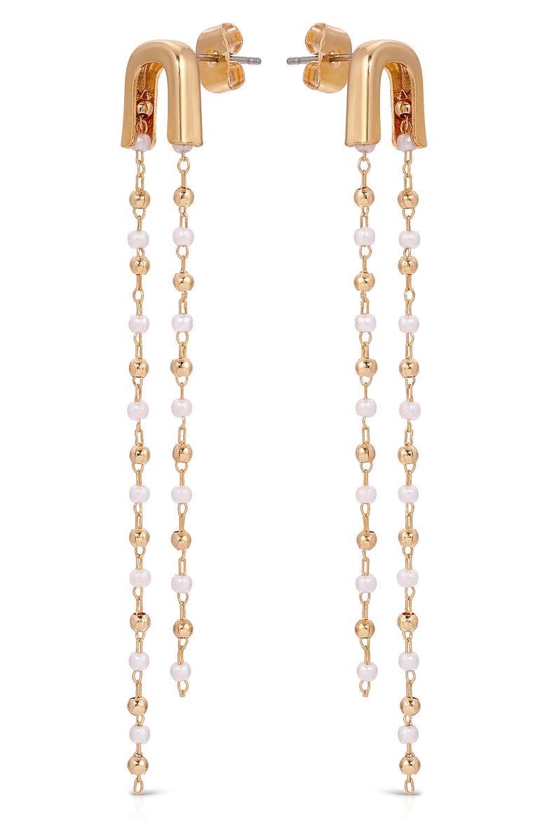 Imitation Pearl Linear Drop Earrings, Alternate, color, GOLD