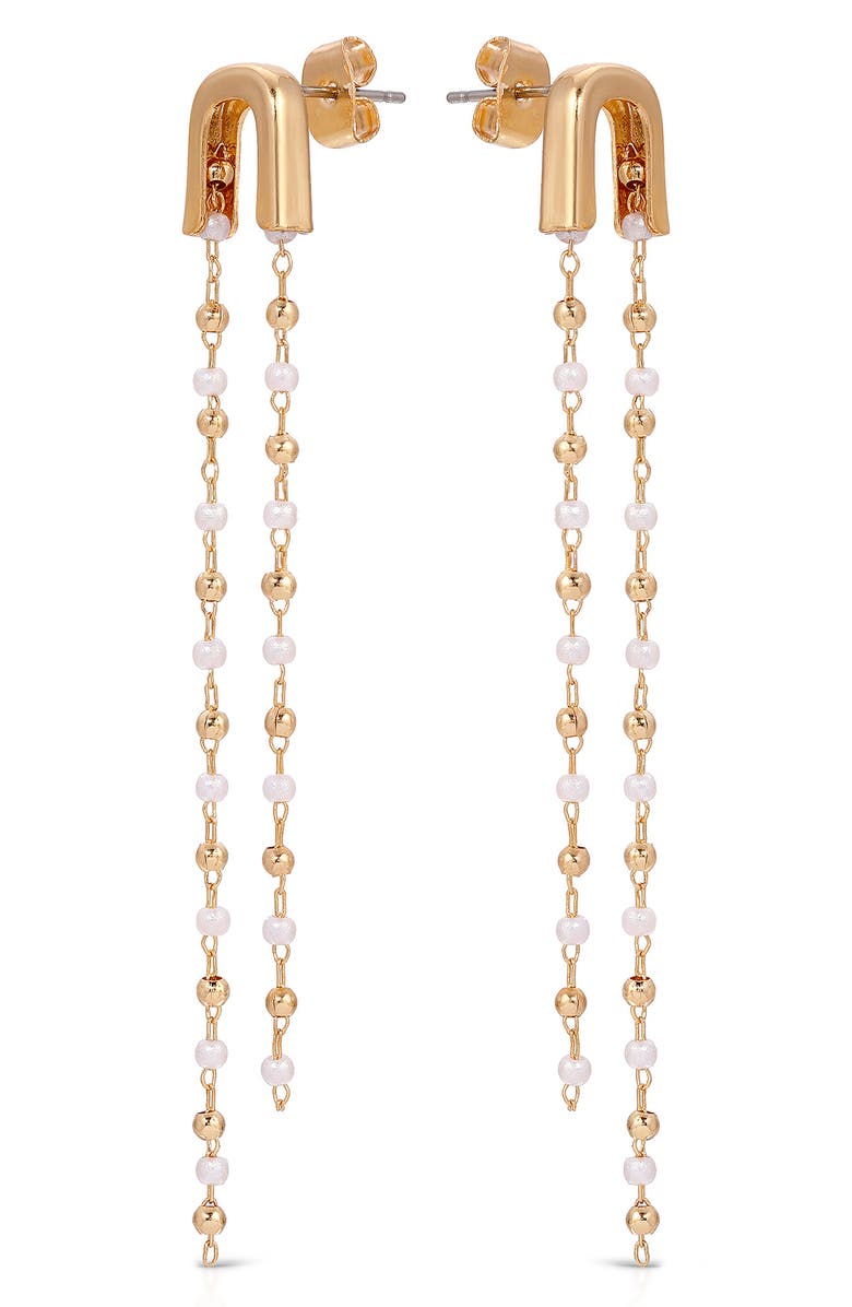 Ettika Imitation Pearl Linear Drop Earrings, Alternate, color, Gold