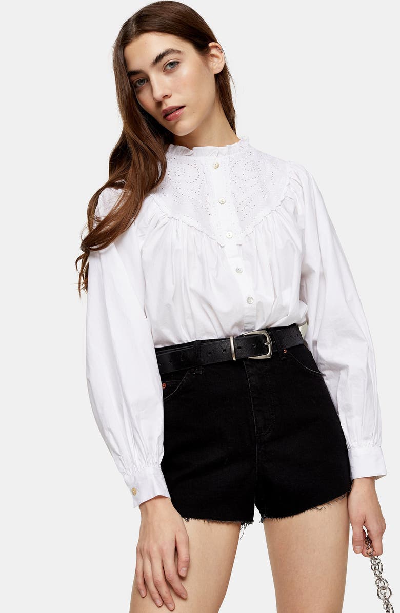 Topshop Premium Denim Mom Shorts, Alternate, color, 