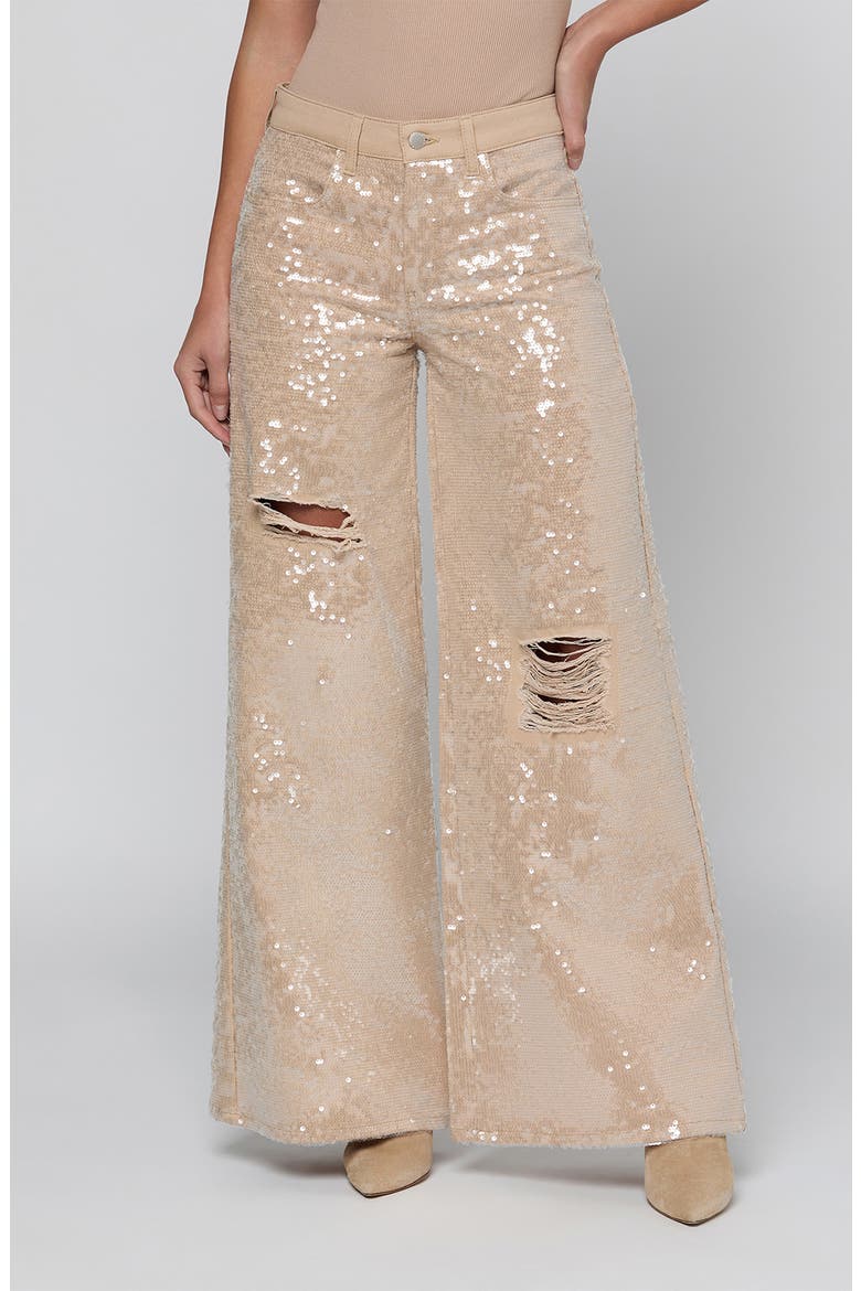 Quincy Wide Leg Sequin Pants, Main, color, LIGHT ALMOND