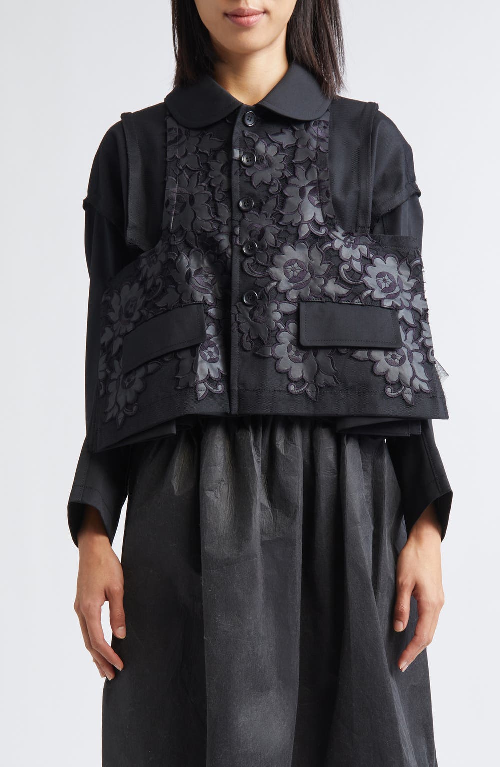 Mixed Media Crop Jacket, color, BLACK