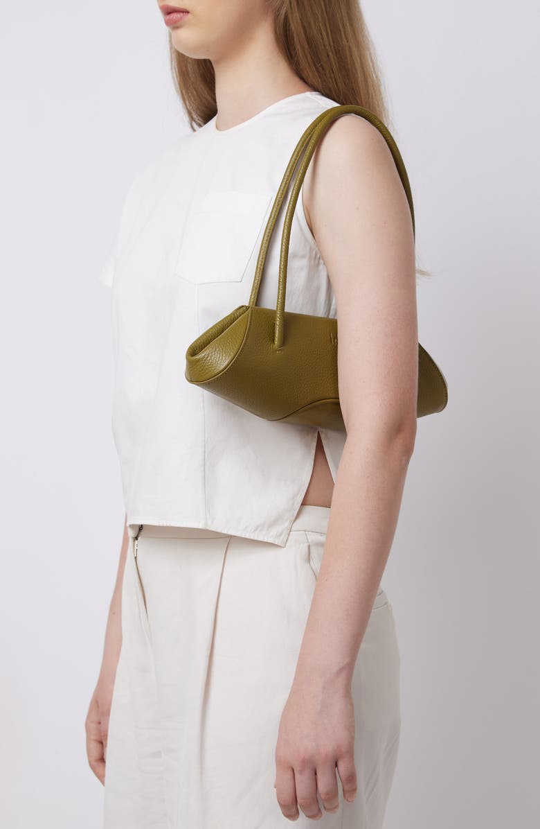 behno Mini Elizabeth Baguette Pebble Leather Shoulder Bag, Alternate, color, Olive