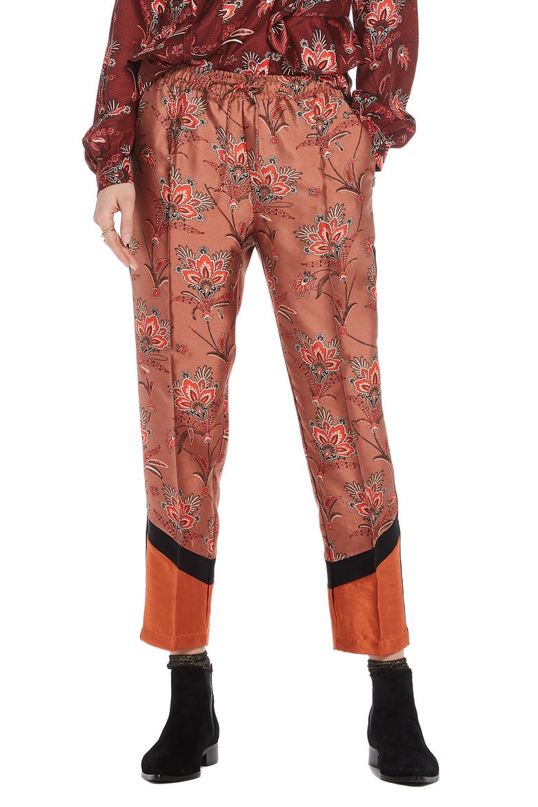 Print Jogger Pants, Main, color, DUSTY PINK PRINT W/ ORANGE