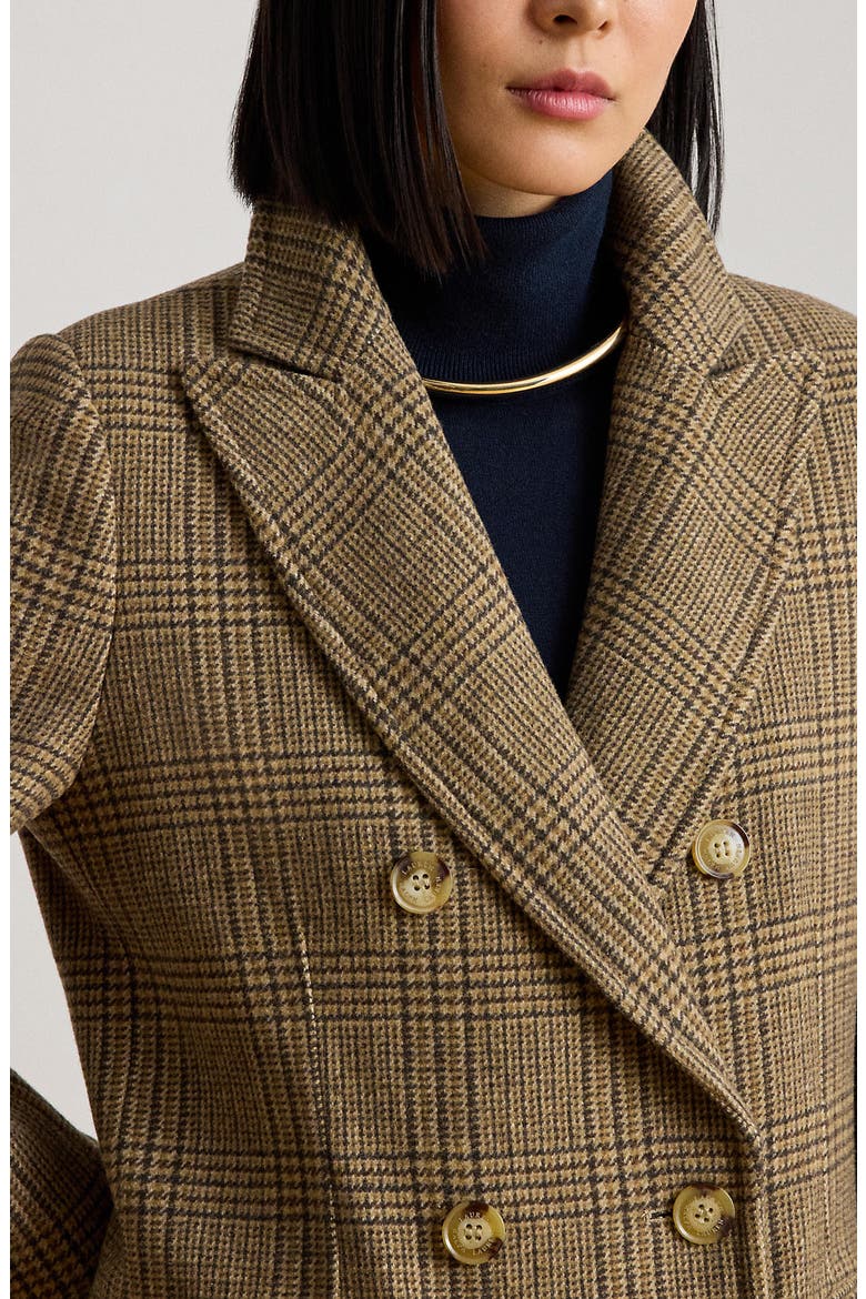 Double Breasted Wool Blend Coat, Alternate, color, HAZEL PLAID