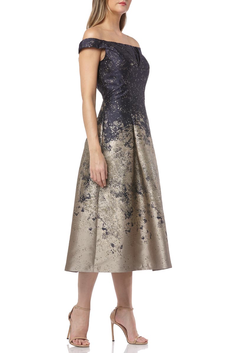 Kay Unger Off the Shoulder Tea Length Dress, Alternate, color,