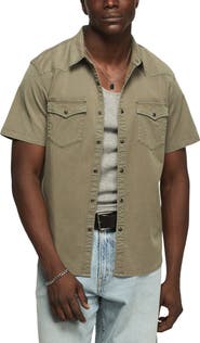 Lucky Brand Short Sleeve Stretch Twill Snap-Up Western Shirt