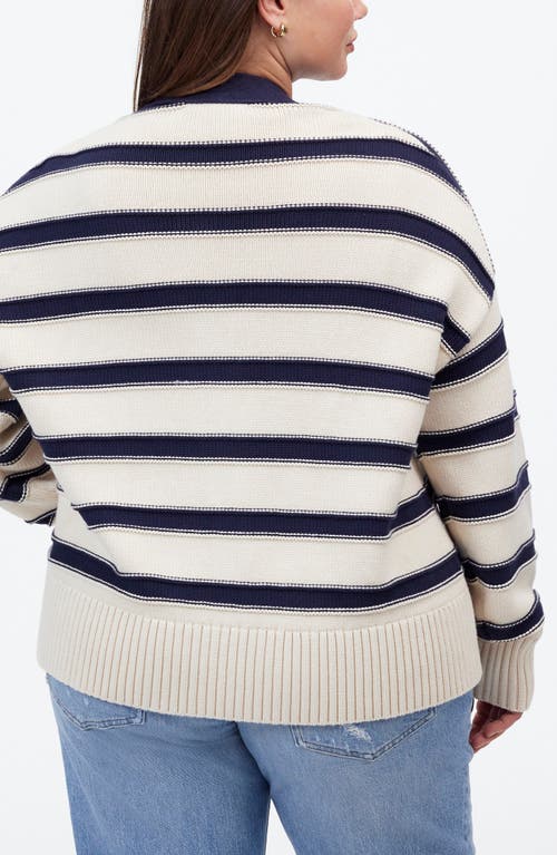 Shop Madewell Stripe Oversize Cotton Cardigan In Cream Navy Stripe