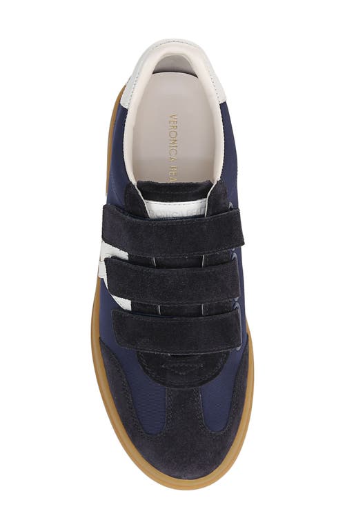 Veronica Beard Reagan Mixed Leather Triple-grip Sneakers In Deep Blue/coconut