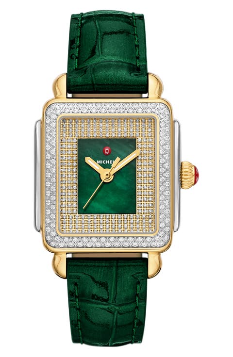 Mid Deco Madison Special Edition Two-Tone 18K Gold Plate Diamond Leather Strap Watch, 29mm x 31mm
