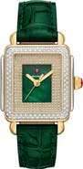 MICHELE Mid Deco Madison Special Edition Two-Tone 18K Gold Plate Diamond Leather Strap Watch, 29mm x 31mm
