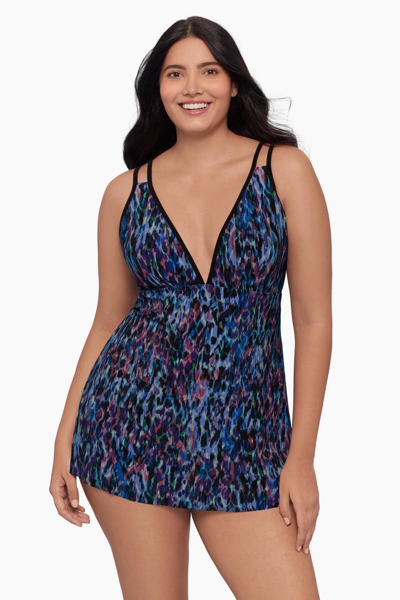 Tracey Adjustable Side-Tie Coverage Plus Size Swimdress, Alternate, color, Mystic Skin