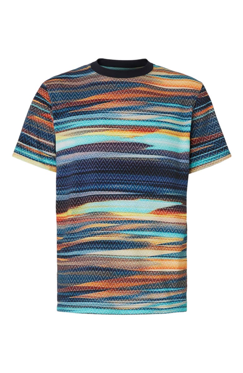 Missoni Cotton Crewneck T-shirt With Slub Zigzag Print, Alternate, color, Blue
