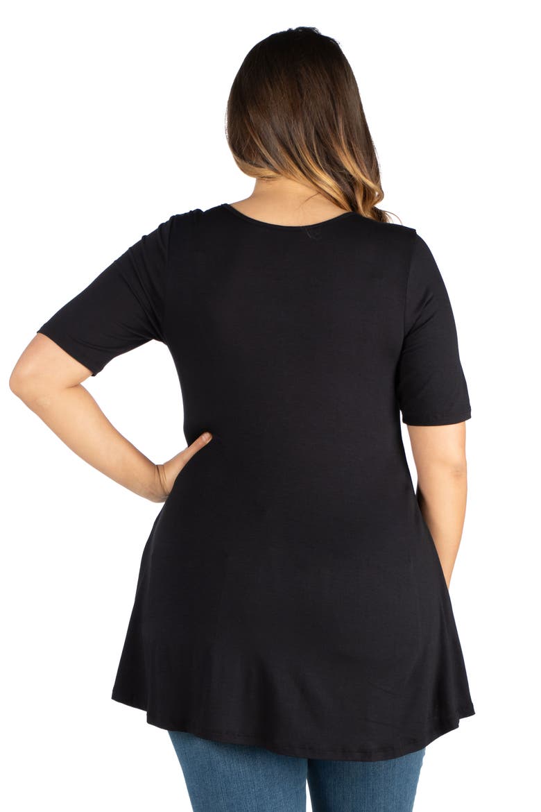 Plus Size Elbow Sleeve Henley  Tunic Top, Alternate, color, Black