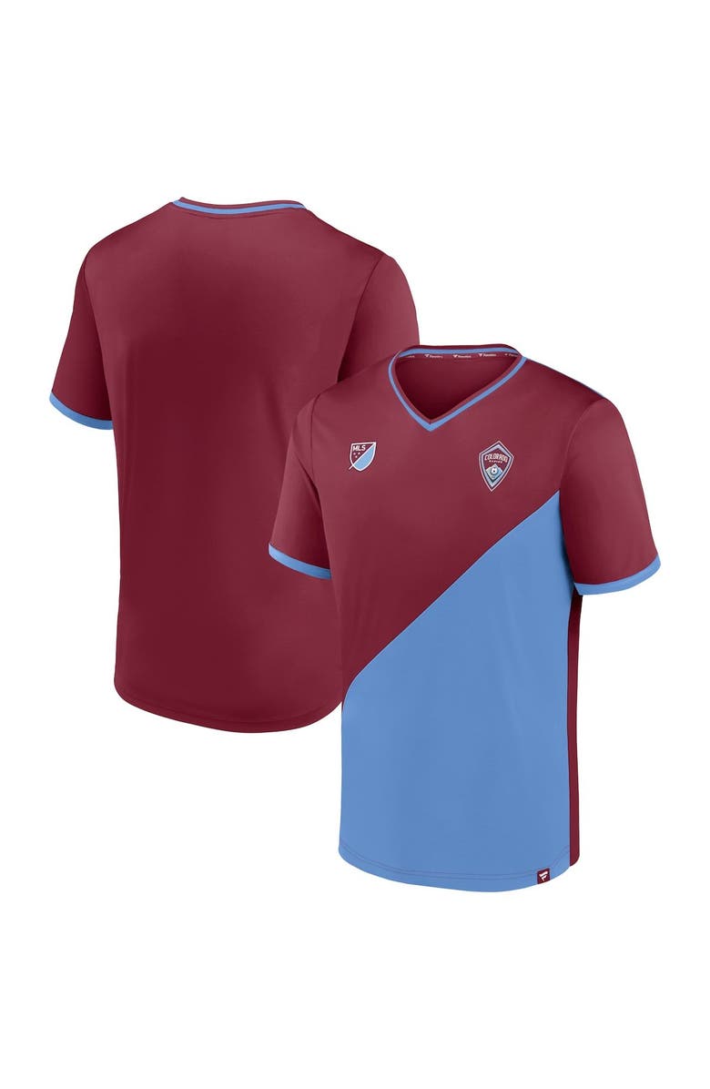FANATICS Men's Fanatics Branded Burgundy/Sky Blue Colorado Rapids Striker V-Neck T-Shirt, Main, color,