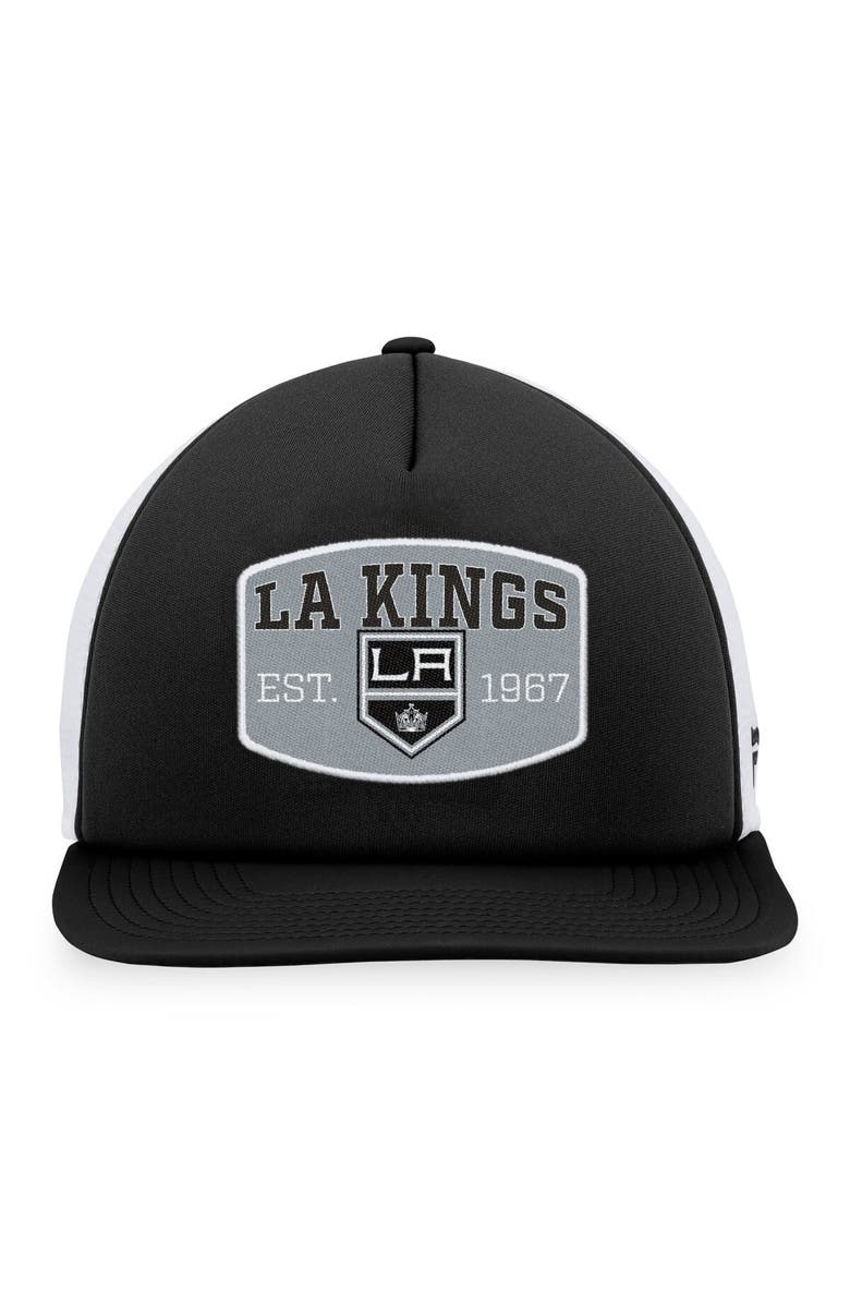 FANATICS Men's Fanatics Branded Black/White Los Angeles Kings Foam Front Patch Trucker Snapback Hat, Alternate, color,