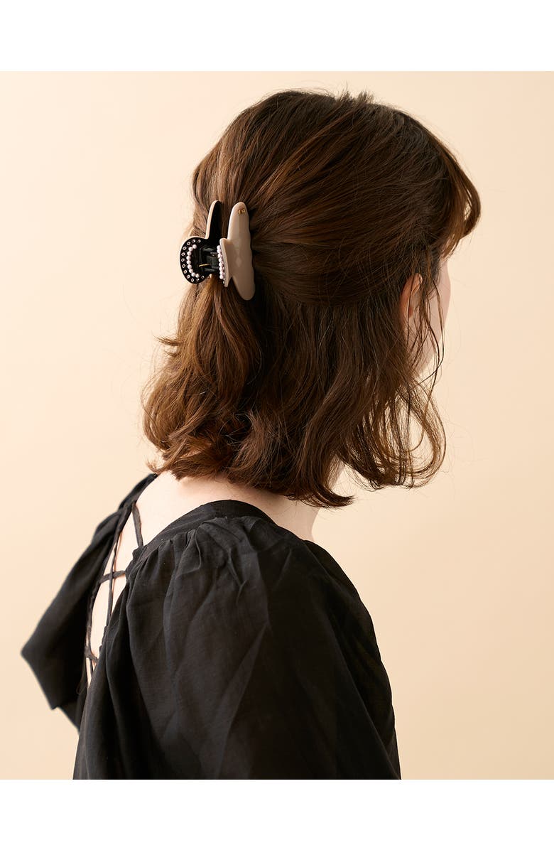 Alexandre de Paris Voltaire pearls and crystals acetate hair clip, Alternate, color, Brown