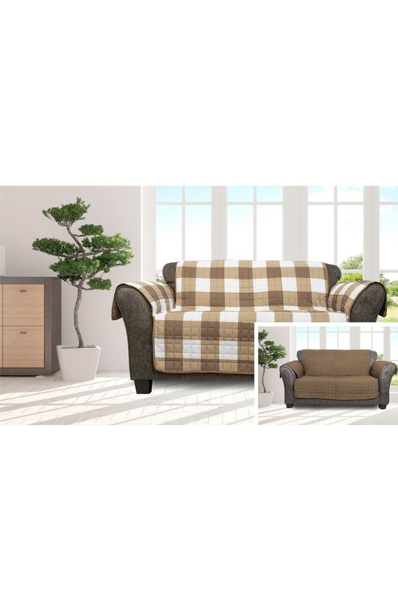 Duck River Textile Taupe/Chocolate Alba Reversible Waterproof Microfiber Love Seat Cover, Alternate, color, 