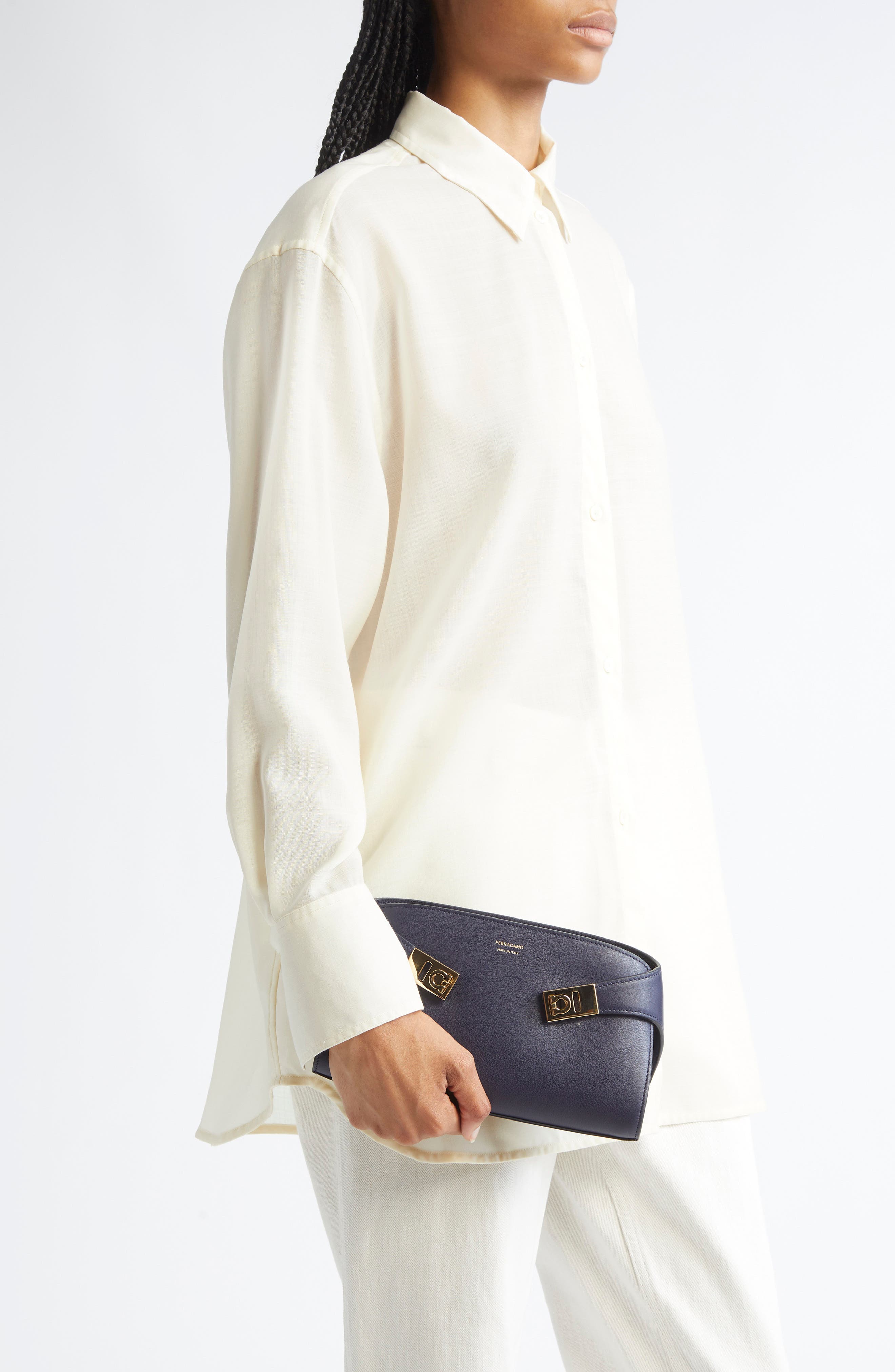 FERRAGAMO Mini Hug Leather Crossbody Bag, Alternate, color, Midnight