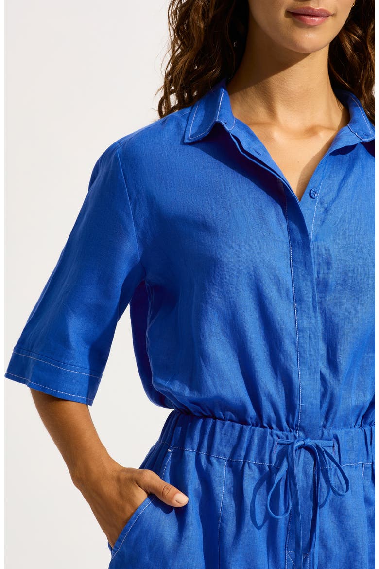 Drawstring Waist Cover-Up Romper, Alternate, color, AZURE