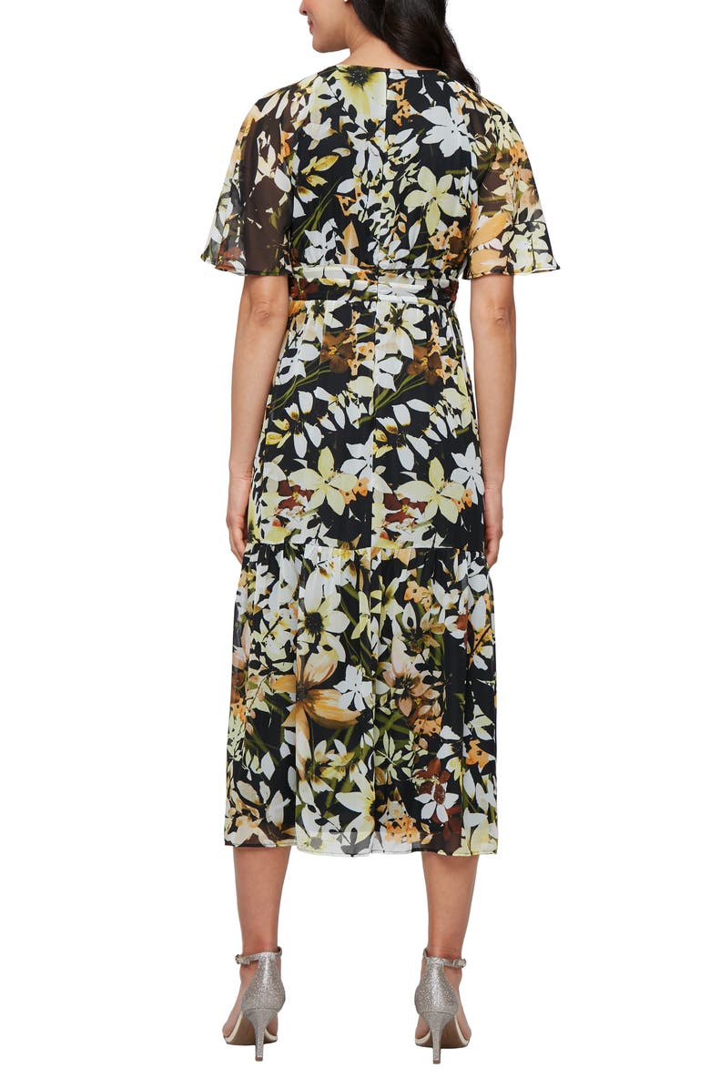 SL FASHIONS Flutter Sleeve A-Line Midi Dress, Alternate, color, Black Multi