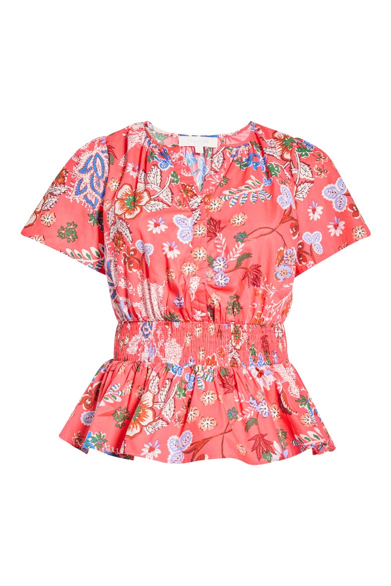 Amania Floral Sarina Smocked Top, Alternate, color, CORAL-BLUE