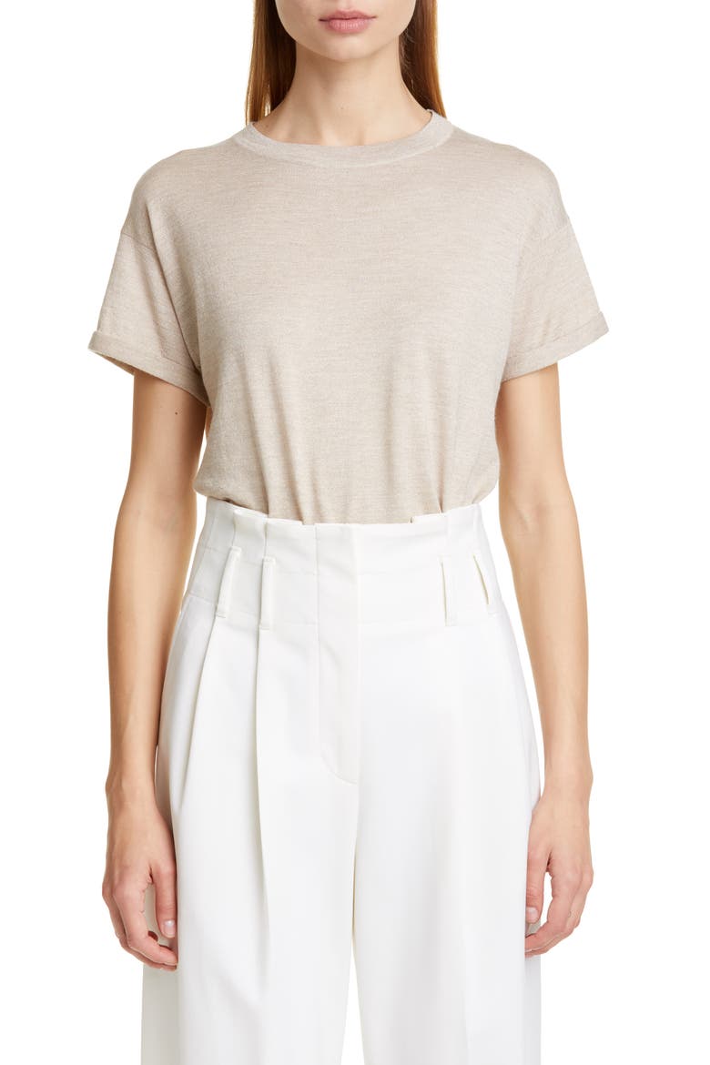 Metallic Cashmere Blend Tee Sweater, Main, color, DESERT