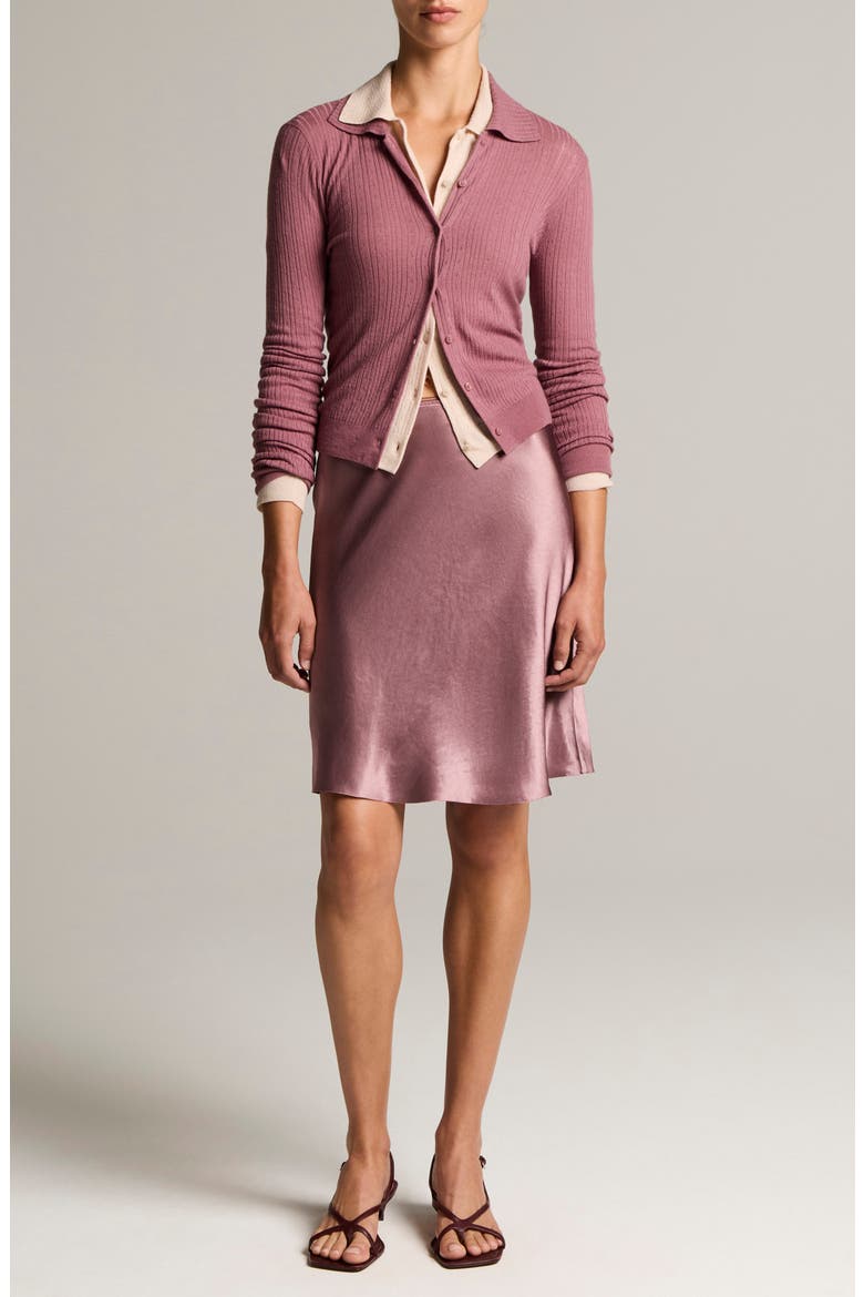 Pointelle Knit Wool Collared Cardigan, Alternate, color, DUSTY PEONY