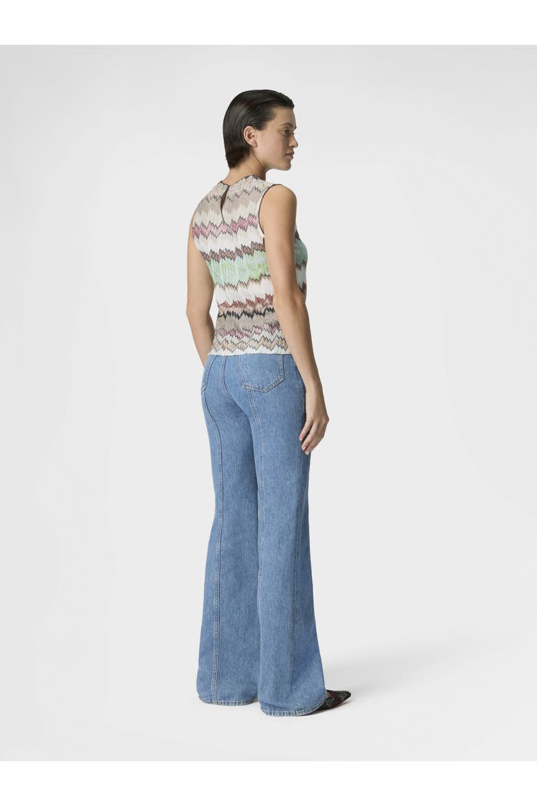 Sleeveless Crew-neck Top In Viscose Lamé With Snake Motif, Alternate, color, Multicoloured