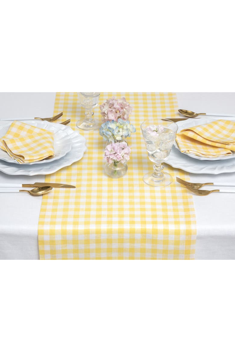 Linen Table Runner - Gingham Check, Alternate, color, Marigold Yellow