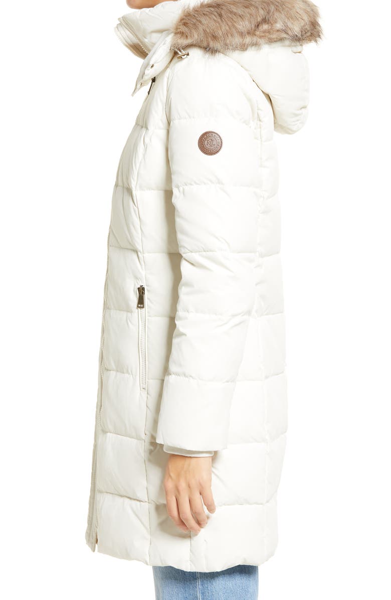 Lauren Ralph Lauren Down Puffer Coat with Removable Faux Fur Trim Hood, Alternate, color,