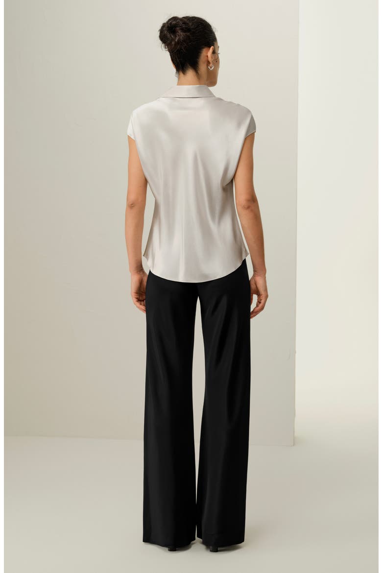 Women's Bias Cut Cap-Sleeve Silk Shirt, Alternate, color, Moonlight Gray