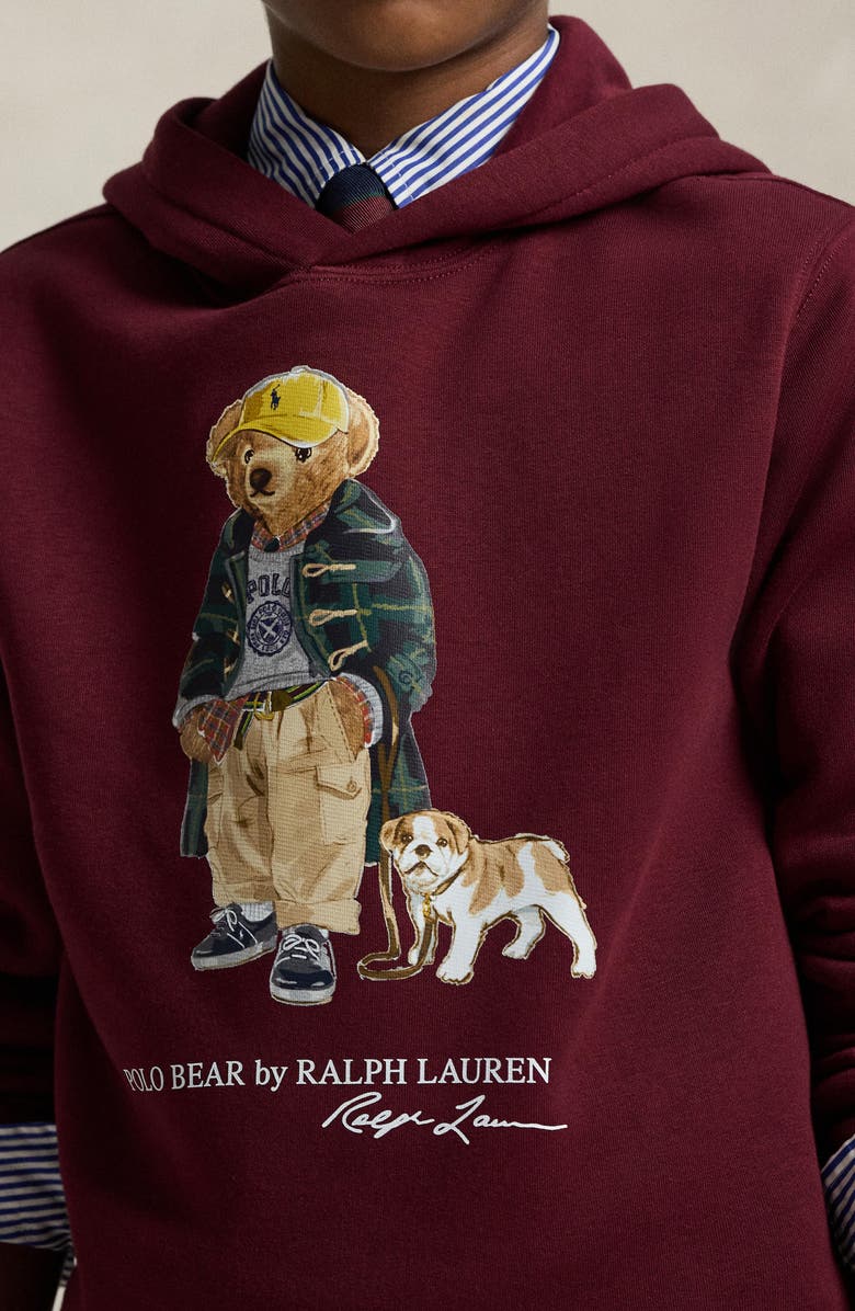 Polo Ralph Lauren Kids' Polo Bear Fleece Graphic Hoodie, Alternate, color, Wine