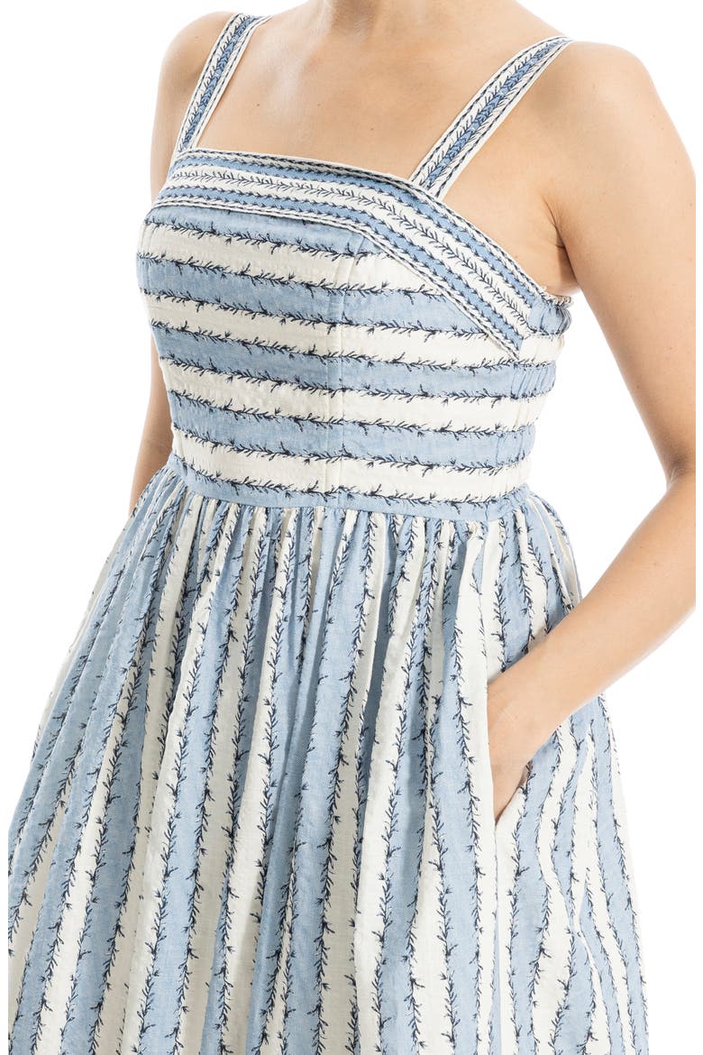 Straight Neck Midi Dress, Alternate, color, CREAM/ BLUE VINES