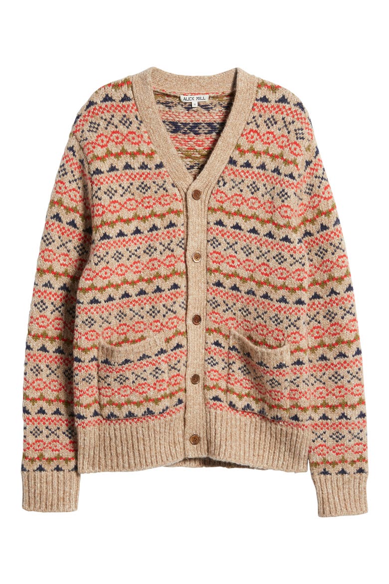 Fair Isle V-Neck Cardigan, Alternate, color, CAMEL MULTI