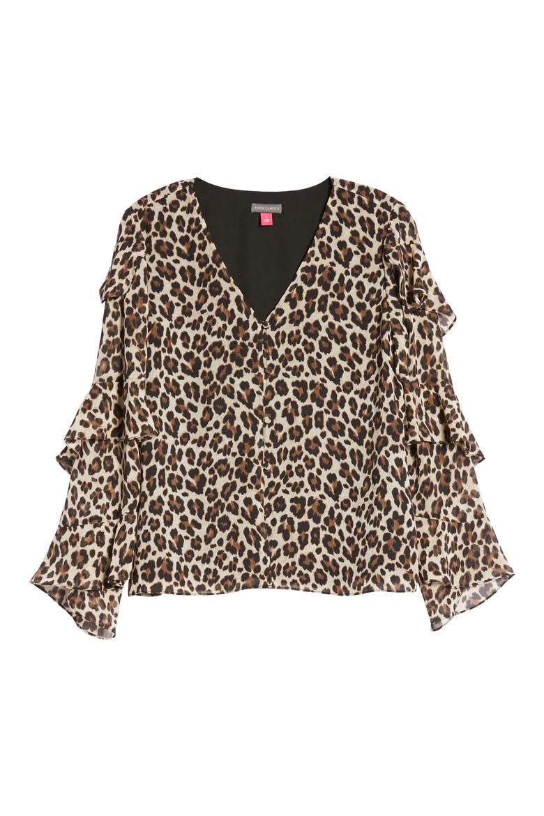 Leopard Print Tiered Sleeve Blouse, Alternate, color, RICH BLACK