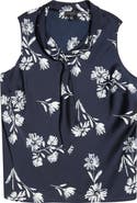 Tahari ASL Floral Tie Neck Sleeveless Satin Top