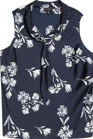 Tahari ASL Floral Tie Neck Sleeveless Satin Top